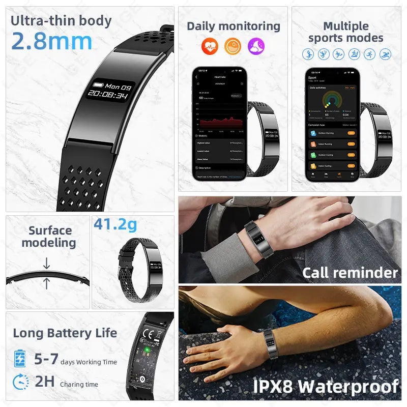 New Smart Bracelet Women Men Heart Rate Blood Oxygen Health Monitor Pedometer Sport Fitness Tracker Electronic Watch Smart Bands