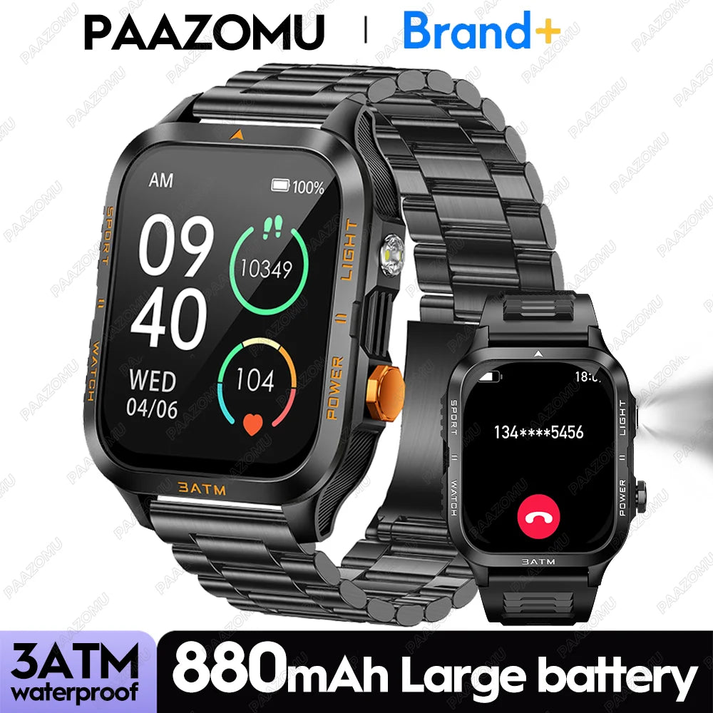 New Smartwatch 880MAH Ultra Battery 3ATM Waterproof 1.96''HD Screen Bluetooth Call Health Monitor Flashlight Sports Smart Watch