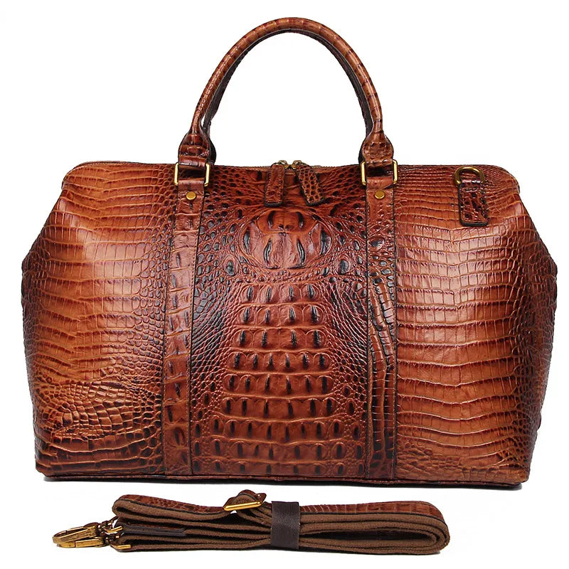 Genuine Leather Handbag Women Handbags Ladies Crocodile Grain Pattern Weekend Bag