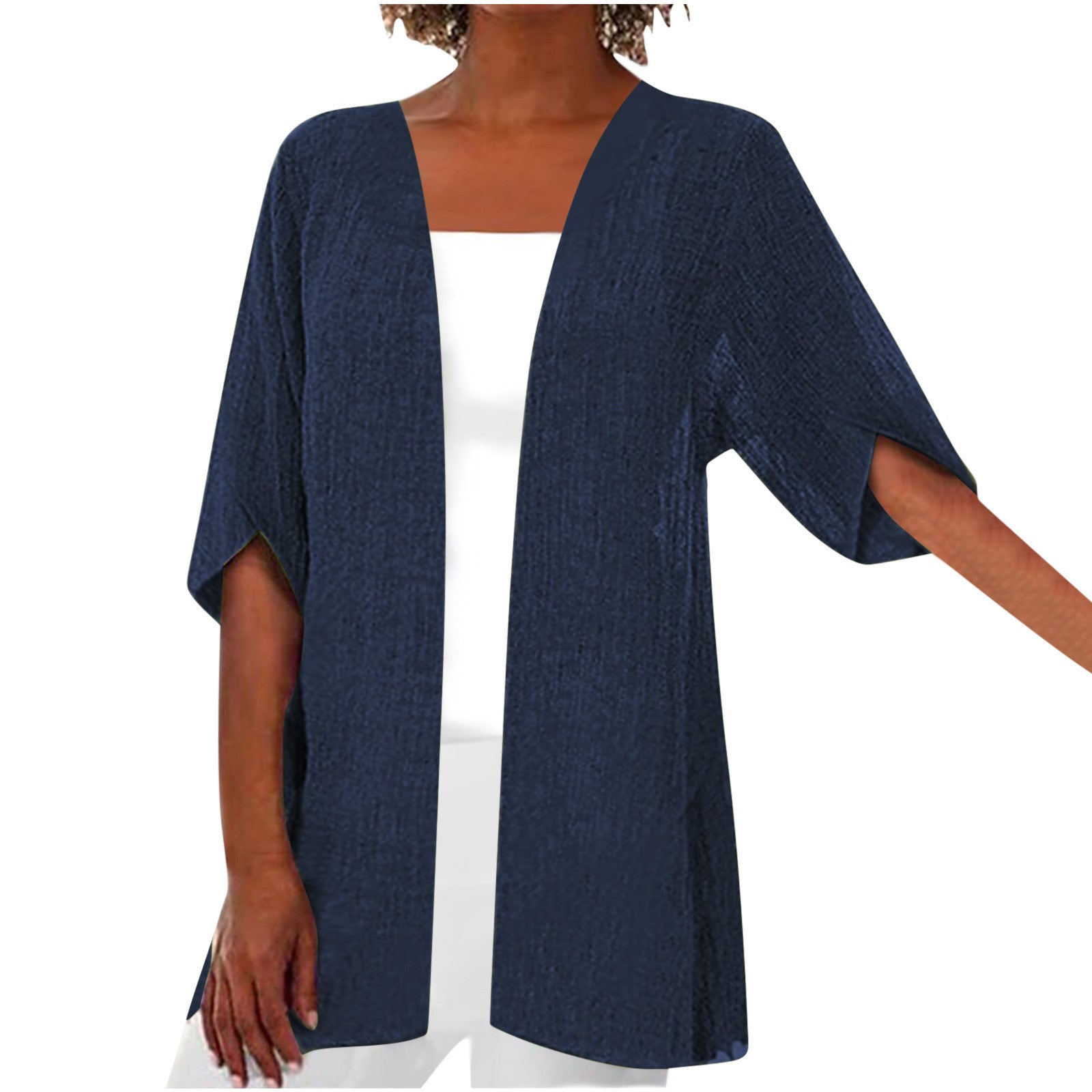 SpringSummer Casual Mid-Sleeve Solid-Color Thin Outerwear Coat