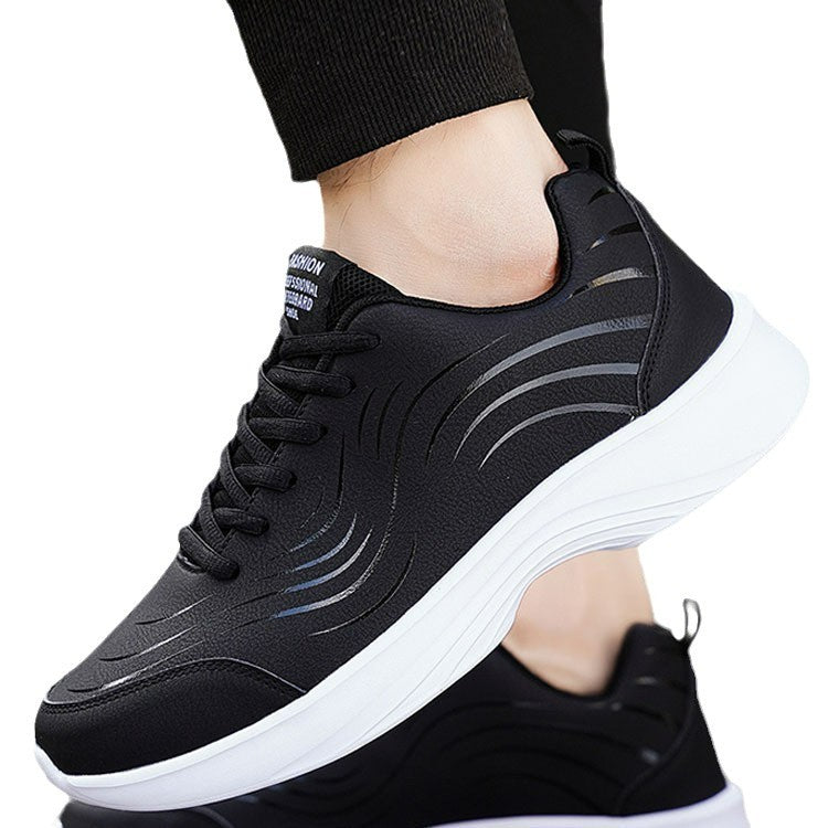 Black Leather-uppers Waterproof And Non-slip Running And Casual Shoes