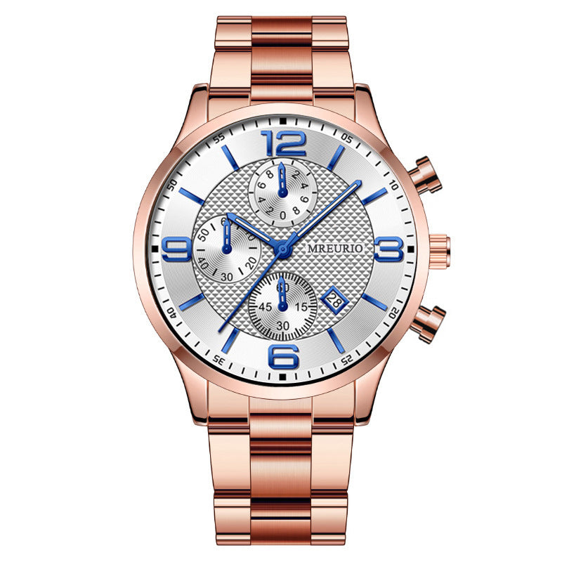 Fashion Numbers Three-eye Calendar Men's Watch