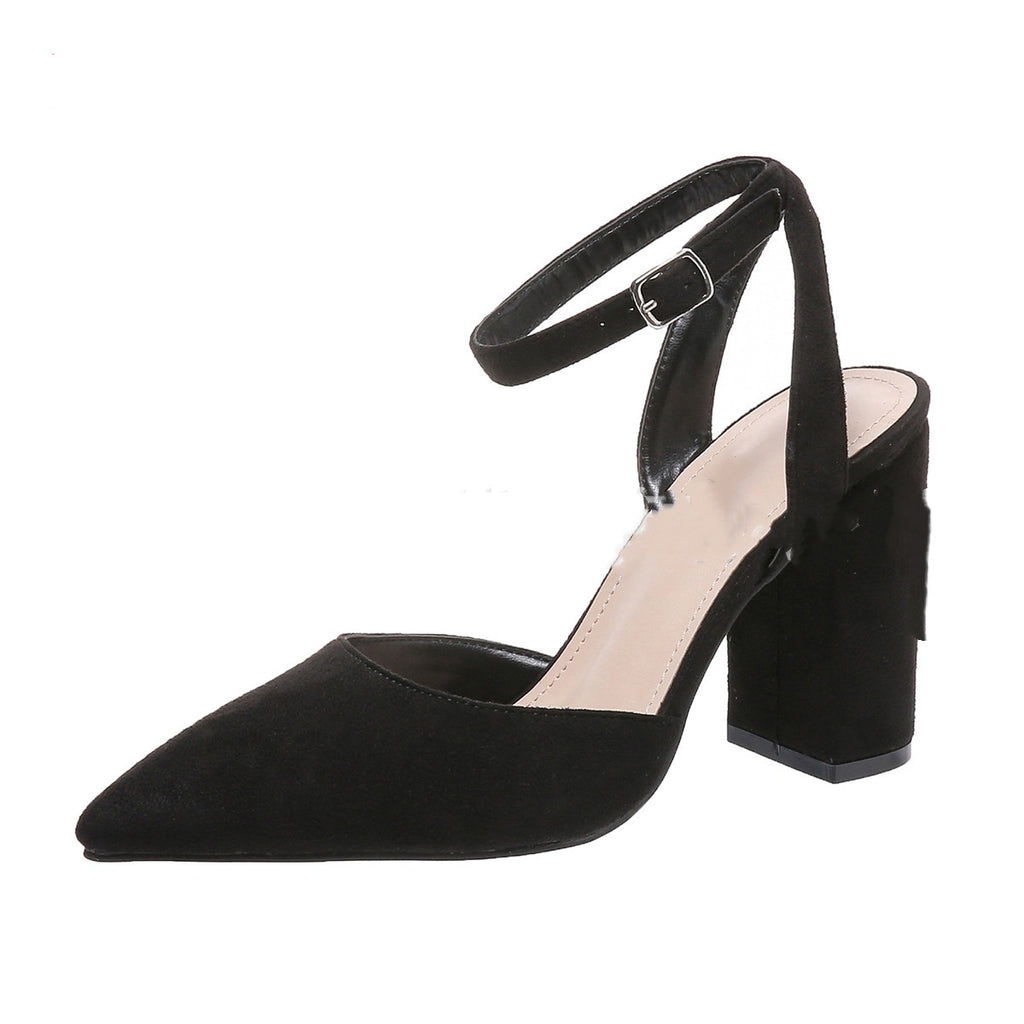 Women's Large Size Hollow Pointed Chunky Heel High Heels