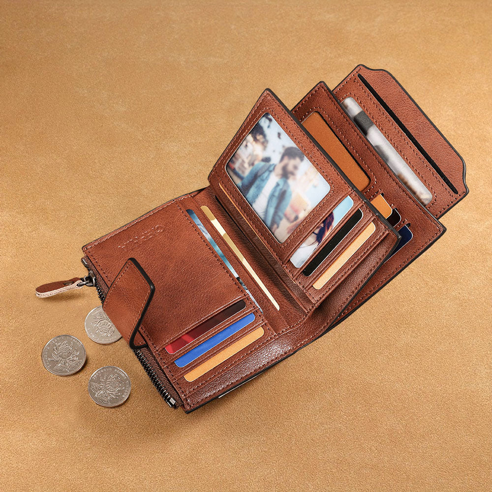 Men's Leather Wallet Multi-function Anti-theft Zipper Coin Purse