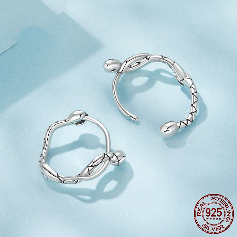 S925 Sterling Silver Snake Ear Clip Earrings Elegant Retro Animal