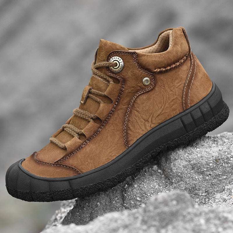 Genuine Leather Mid-top Men's Shoes Closed Toe Anti-kick Outdoor Leisure