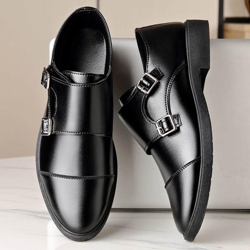 Large Size Soft Bottom Men's All-match Metal Slip-on Leather Shoes