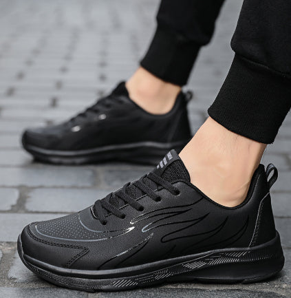 Black Leather-uppers Waterproof And Non-slip Running And Casual Shoes