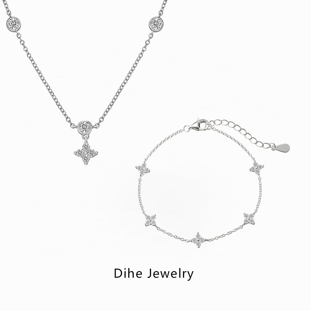 S925 Sterling Silver Necklace Bracelet Female Starry Design Zircon