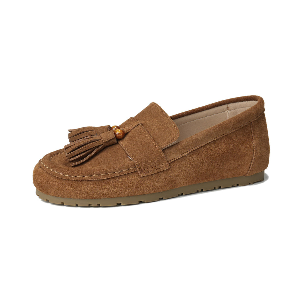 Women's Inner Height Increasing Slip-on Tassel Frosted Lefu Flat Shoes