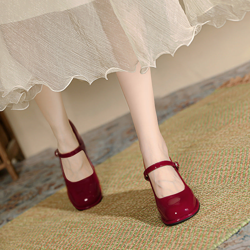 Women's One-strap Thick Heel Round Toe Large Size High Heels