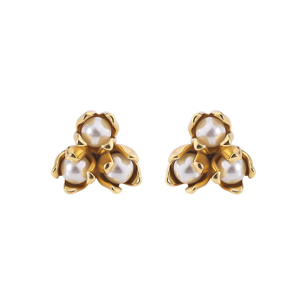 Stainless Steel Earrings Temperament Colorfast Plating 18K Dold Pearl