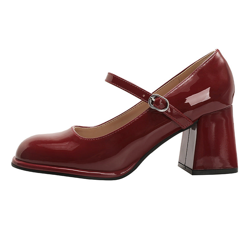 Women's One-strap Thick Heel Round Toe Large Size High Heels
