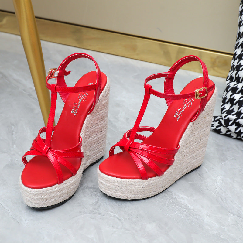 Women's Woven Wedge Platform Sandals With Hemp Rope