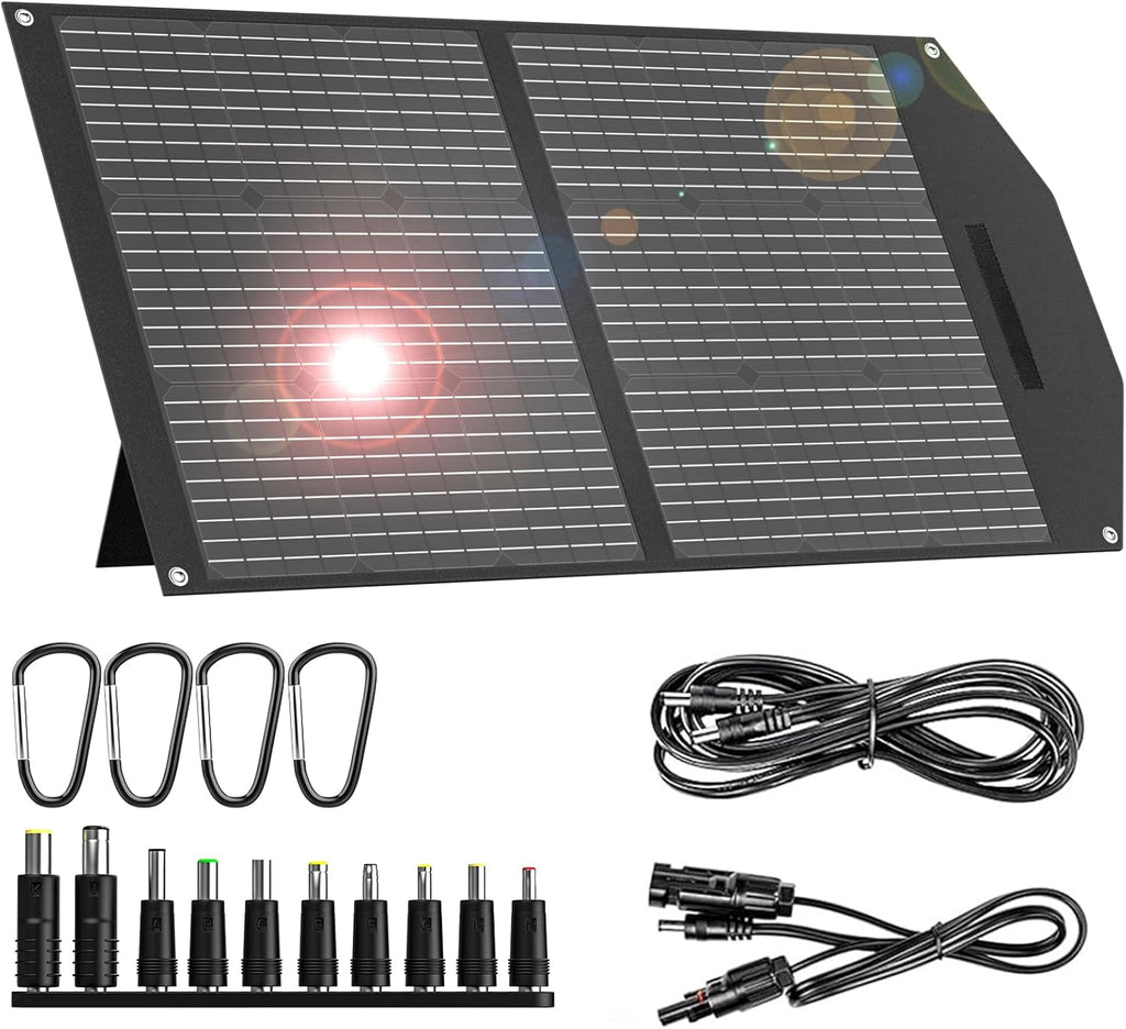 Portable Solar Panel  Watt Foldable Solar Panel Charger For Power Station, USB DC Devices 18V Output10 Connectors  High Efficiency IP68 Waterproof For Camping Outdoor RV Cloudy