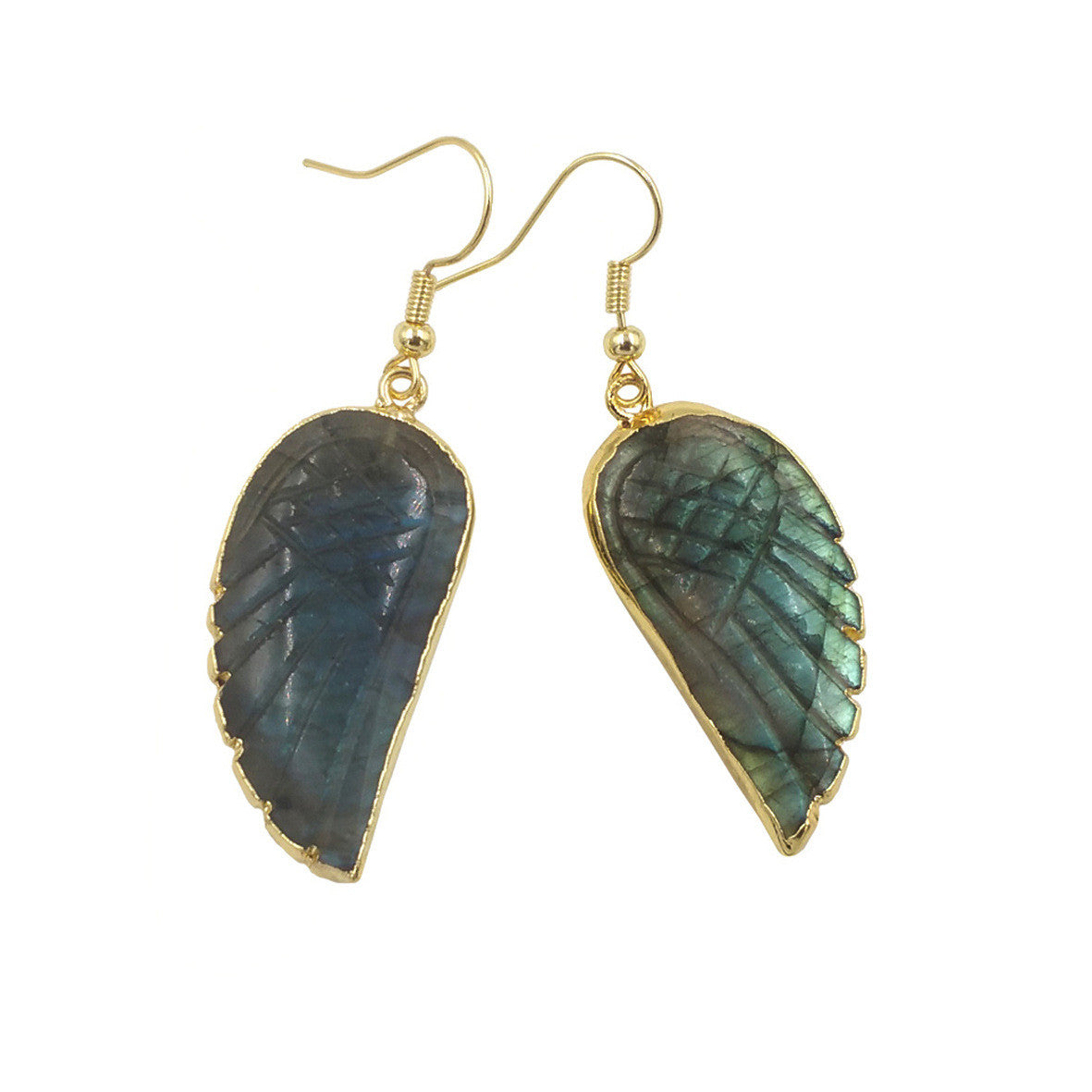Fluorite Glitter Feather Shape Ear Hook Style Classic Big Earrings