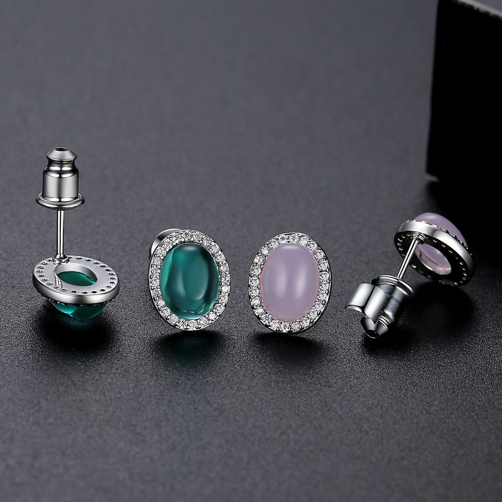 Jewelry Gift Gemstone Stud Earrings Brass Zircon