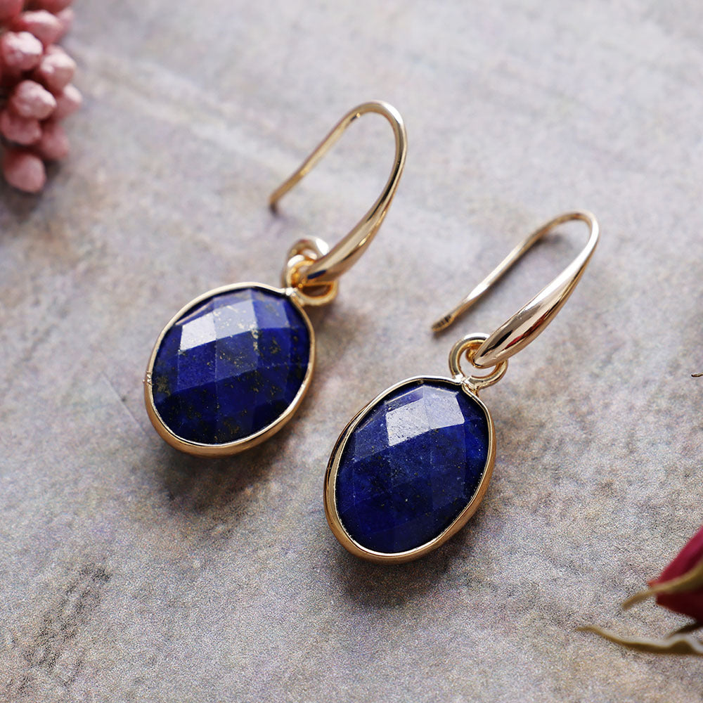 Natural Stone Crystal Geometric Eardrops Ear Hooks Earrings