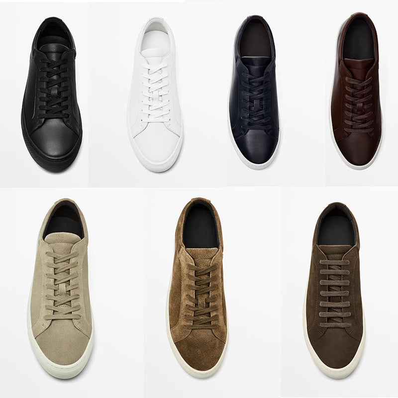 Simple Lace Sports Leather Lace-up Flat Bottom Casual Sneakers