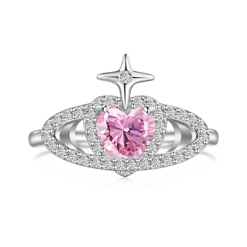 S925 Sterling Silver Ring Female Epoxy Strawberry Heart Wings