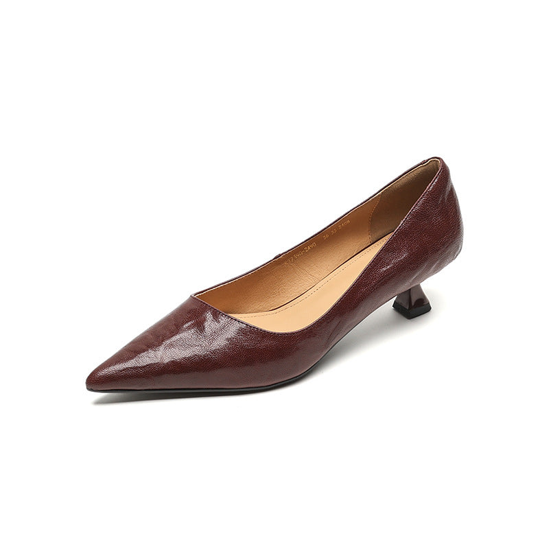 Women's Solid Color French Pointed-toe Mid Heel Shoes