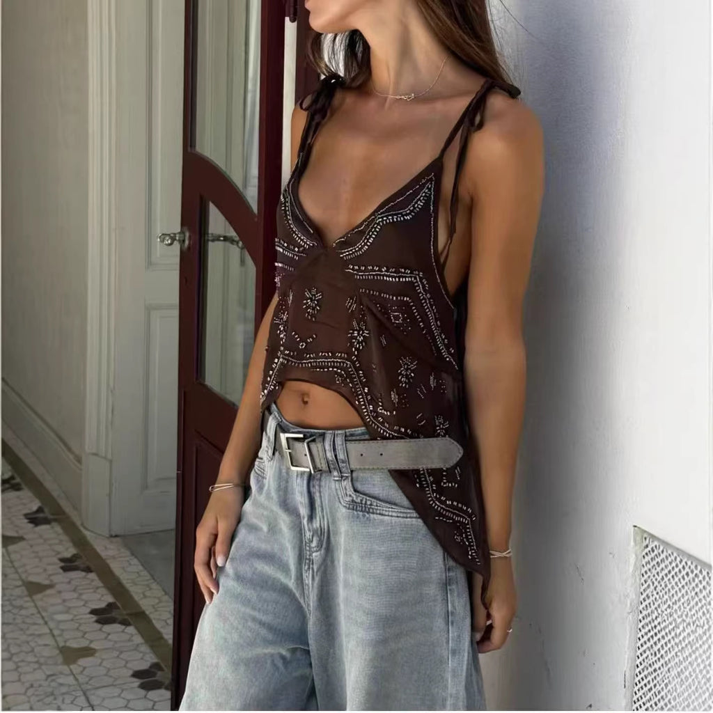 Women's New Sequin Embroidered Chiffon Top