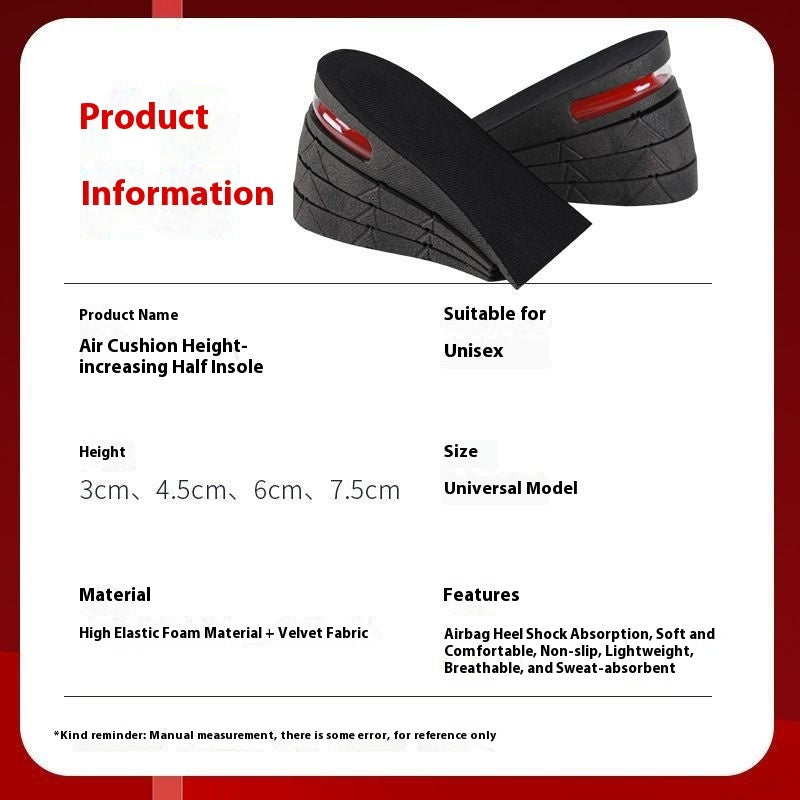Height Increasing Insole For Women Invisible Comfortable Height Increasing Insole Men Sweat Absorbent