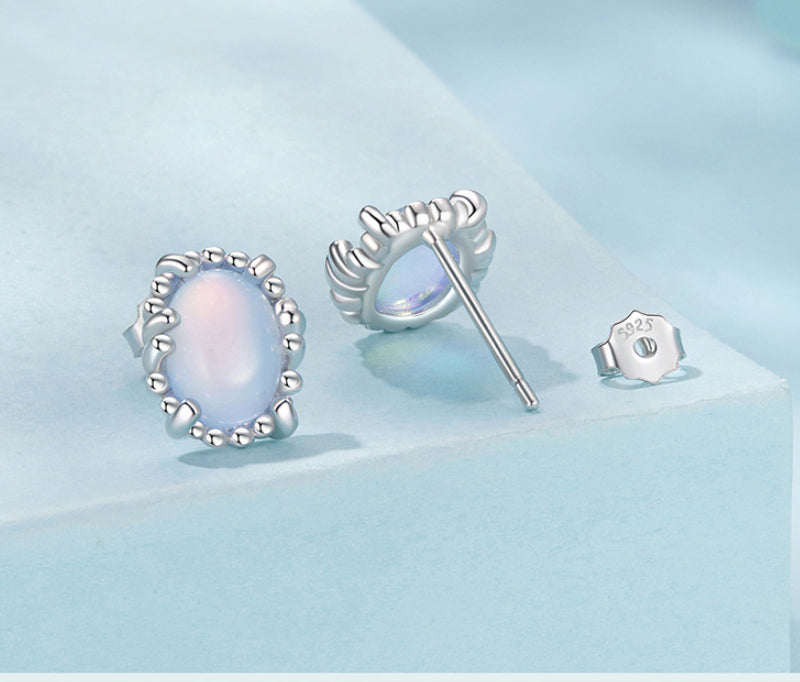 Women's Sterling Silver Magic Stone Stud Earrings French Romantic