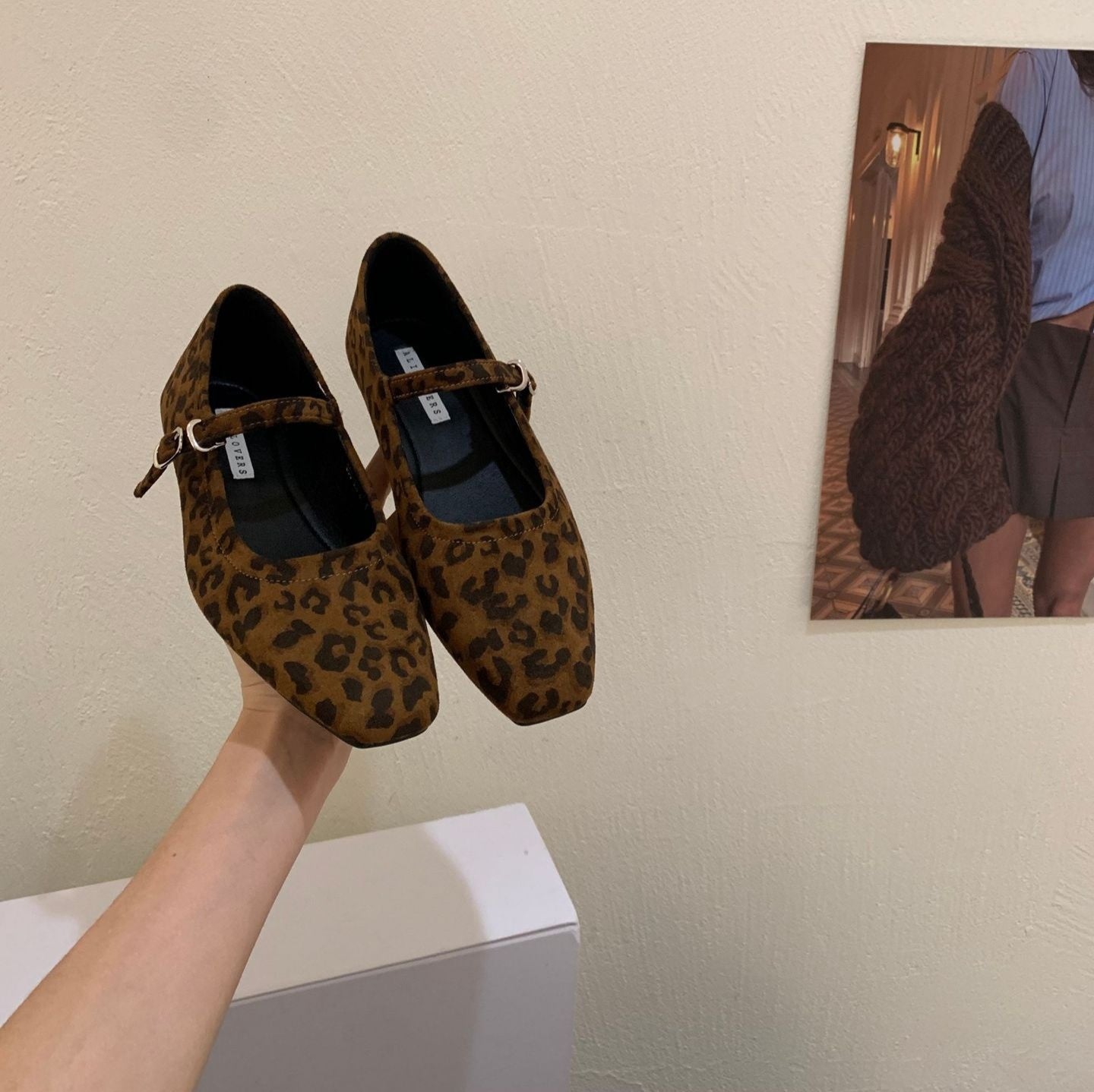 Vintage Suede Black Leather Flat Shoes Women's Buckle Comfortable Soft Bottom