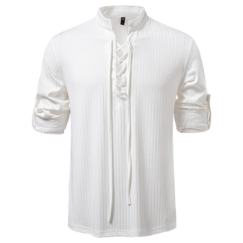 Men's Casual Long Sleeve Drawstring Design T-shirt