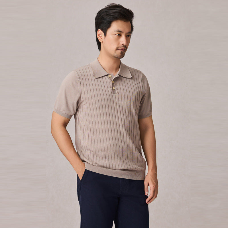 Knitted Polo Shirt Men's Stretch Short Sleeve Lapel Knitwear