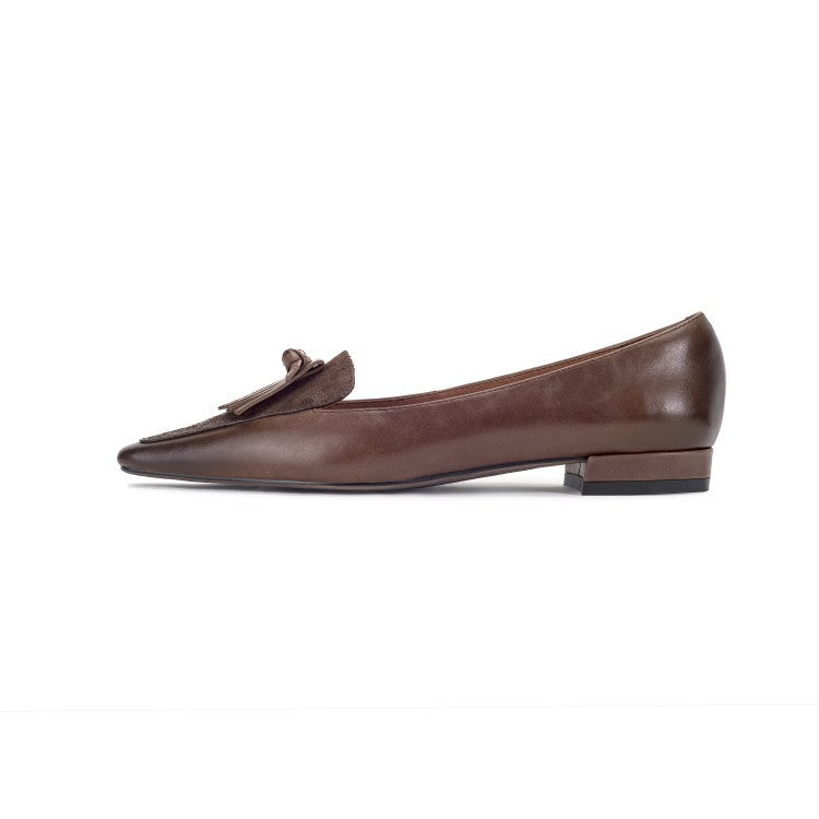 Cowhide Retro Women's Low Heel Low-cut Thick Heel Flat Loafers