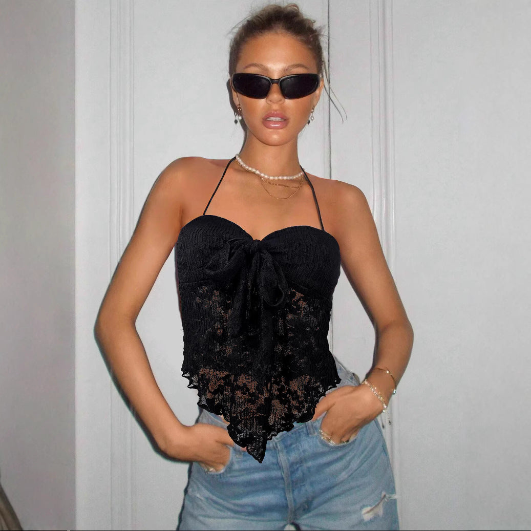 V-neck Sleeveless Lace Top For Women
