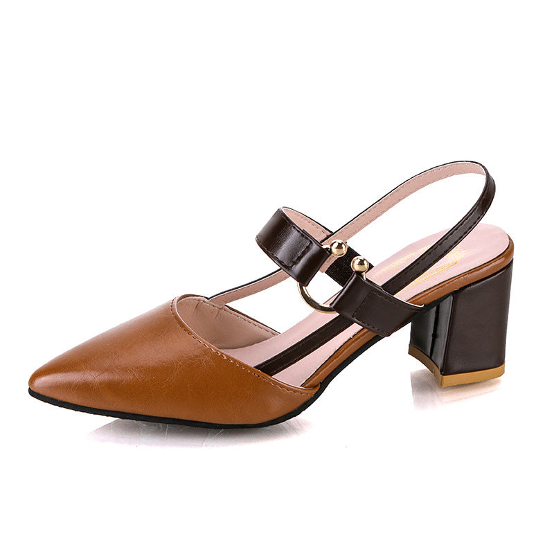 Spring And Summer Pointed Toe Thick Heel Toe Box Women's Sandals