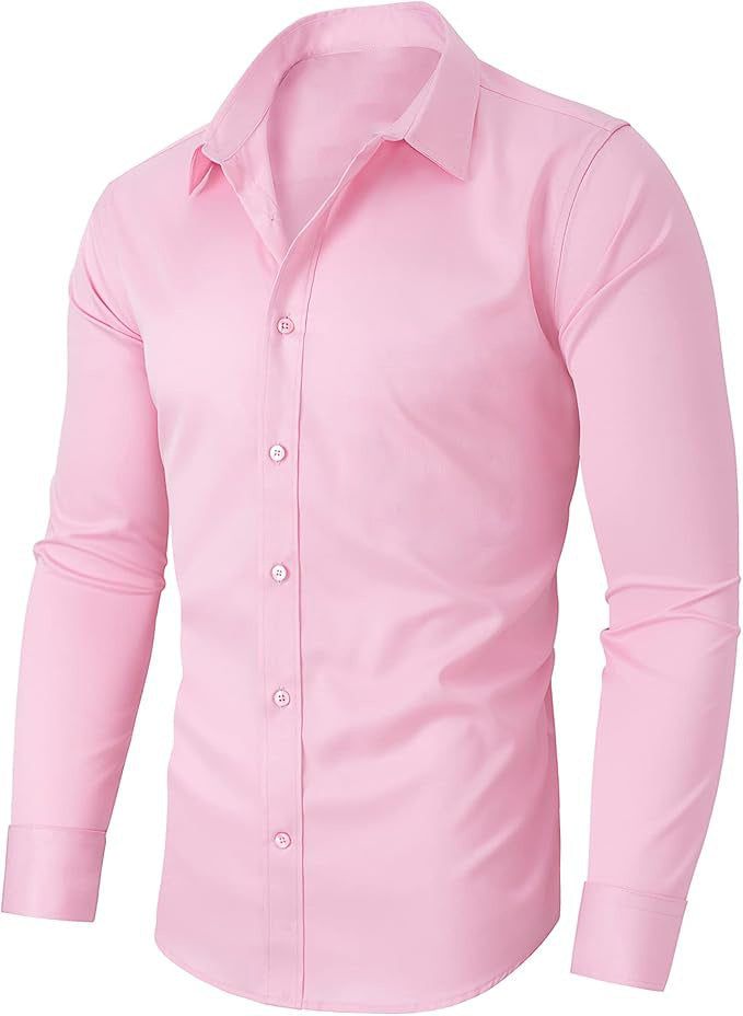 Full Elastic Force Shirt Men's Clothing Long Sleeve Shirt