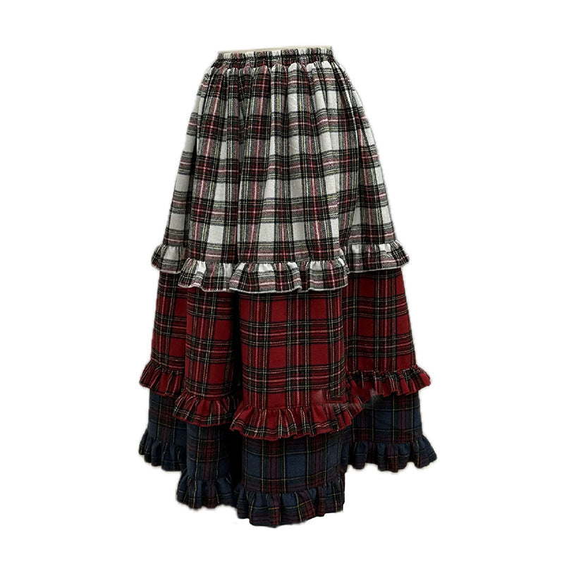 American-style Retro Lace Color Matching Gradient Skirt Women's All-match Casual