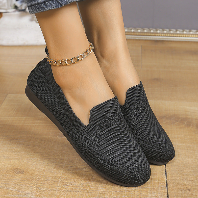 European And American Flat Flying Woven Low-cut Slip-on Hollow Solid Color Lazy Work Shoes