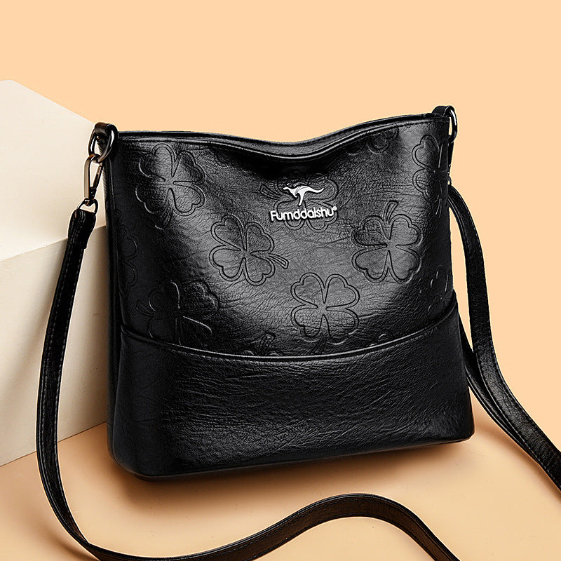 Soft Leather Bucket Bag Women's New Fashion Leather Embossed Large Capacity