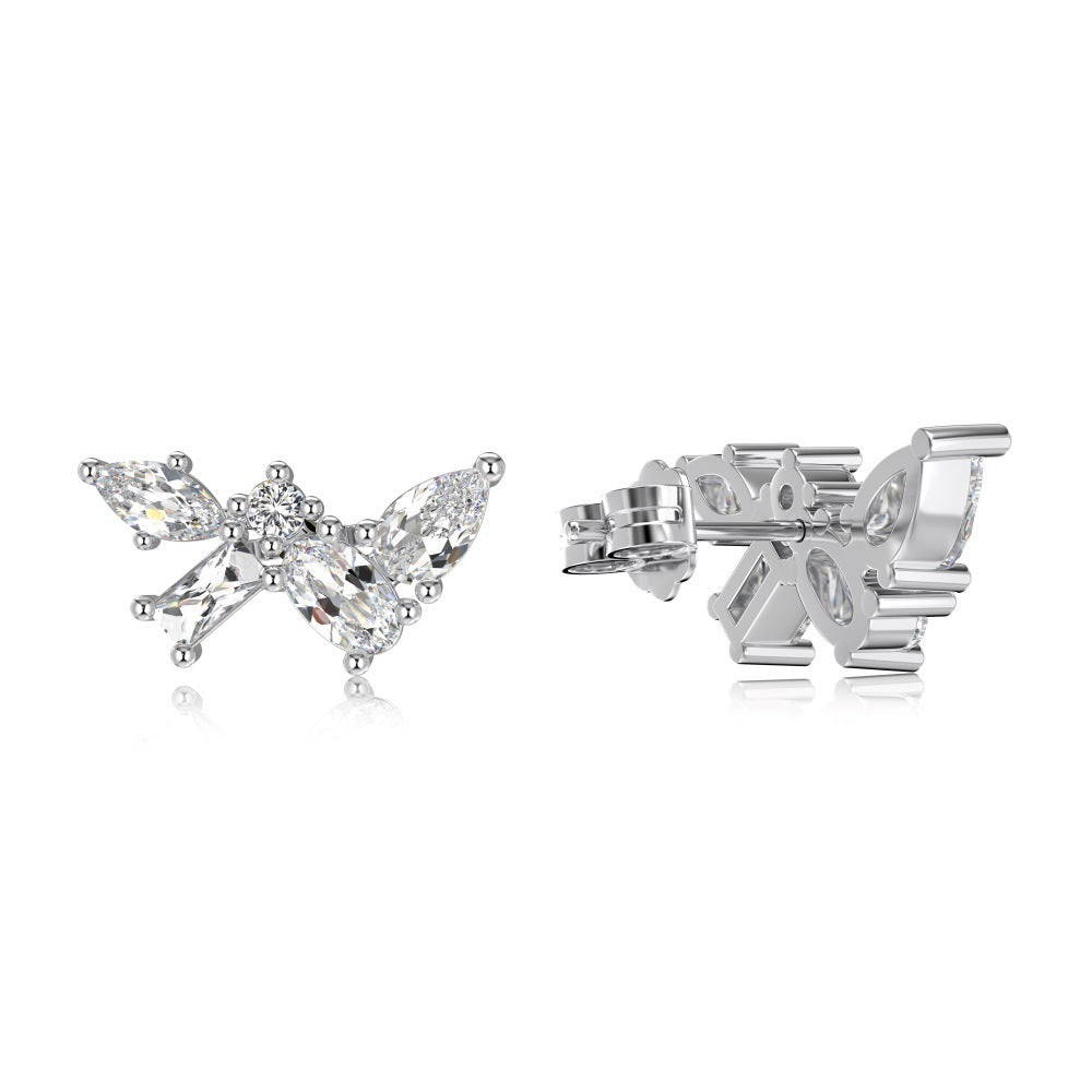 S925 Sterling Silver Stud Earrings Geometric Irregular Design Butterfly Shape