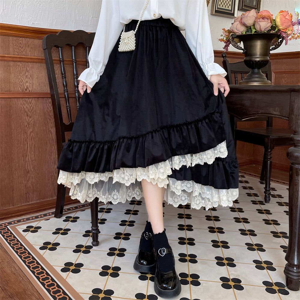 Velvet Dress Thick Retro Lace Swing Design Cake Dress
