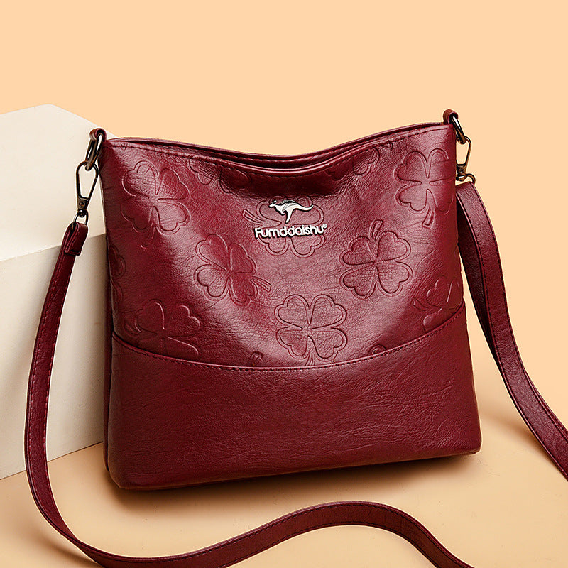 Soft Leather Bucket Bag Women's New Fashion Leather Embossed Large Capacity