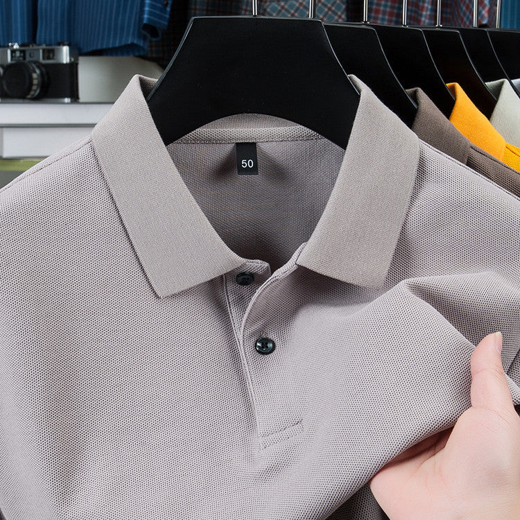 Casual Polo Collar Pure Color Mercerized Cotton Men's Short Sleeve