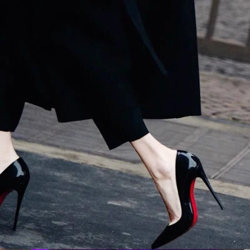 Pointed Toe Stiletto Heel Shiny Elegant Single Shoes Patent Leather Women's Shoes
