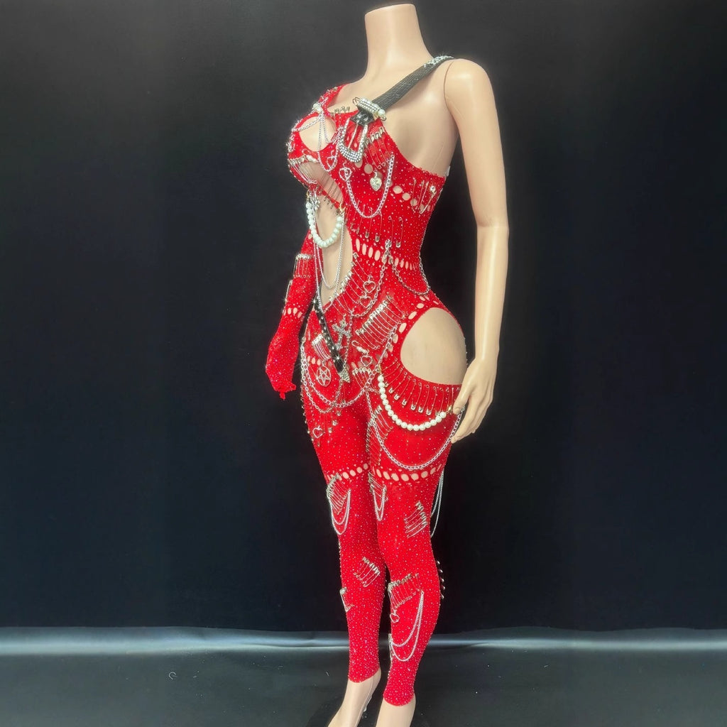 Women's Simple Sexy Cutout Pearl Chain Jumpsuit