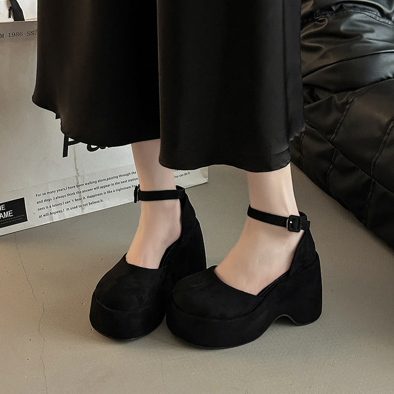 Retro Closed Toe All-match Buckle Women's Thick Heel Shoes Fashion