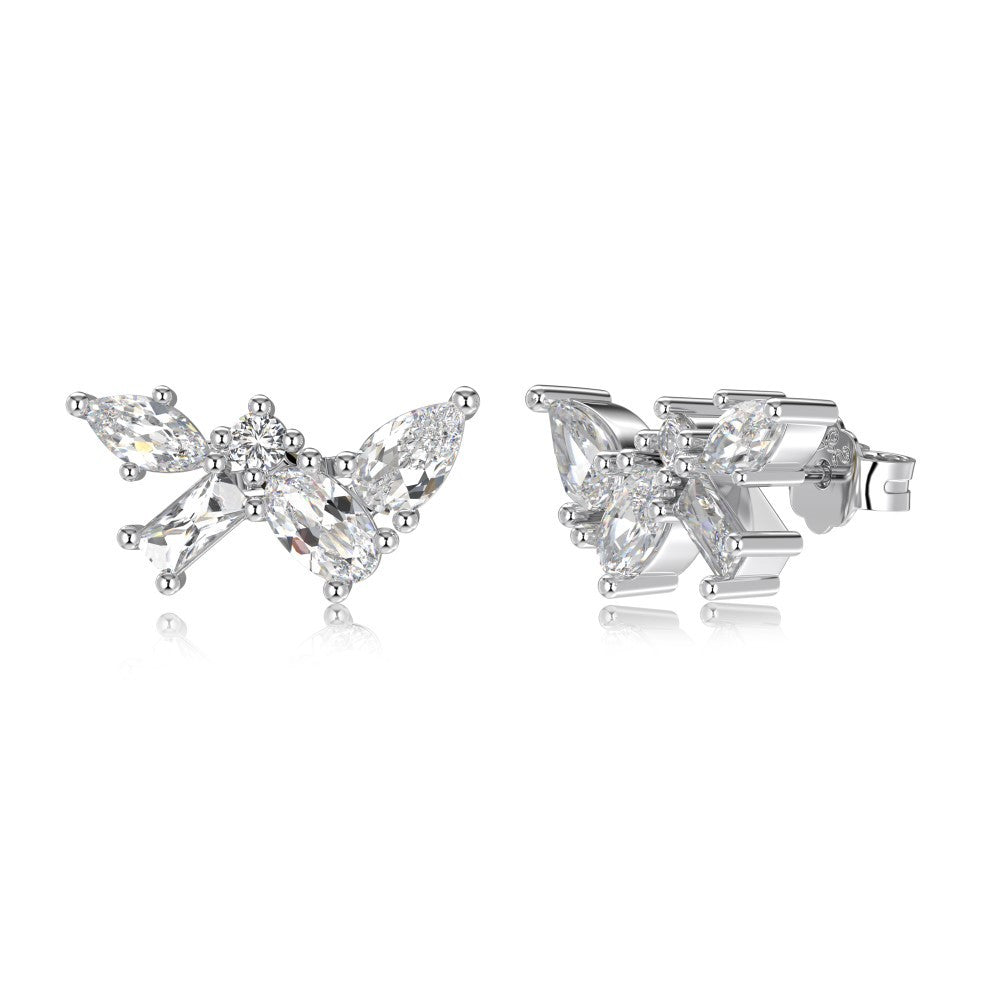 S925 Sterling Silver Stud Earrings Geometric Irregular Design Butterfly Shape