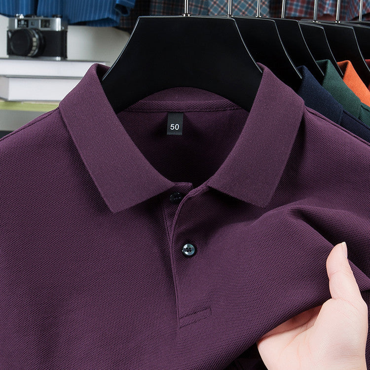 Casual Polo Collar Pure Color Mercerized Cotton Men's Short Sleeve