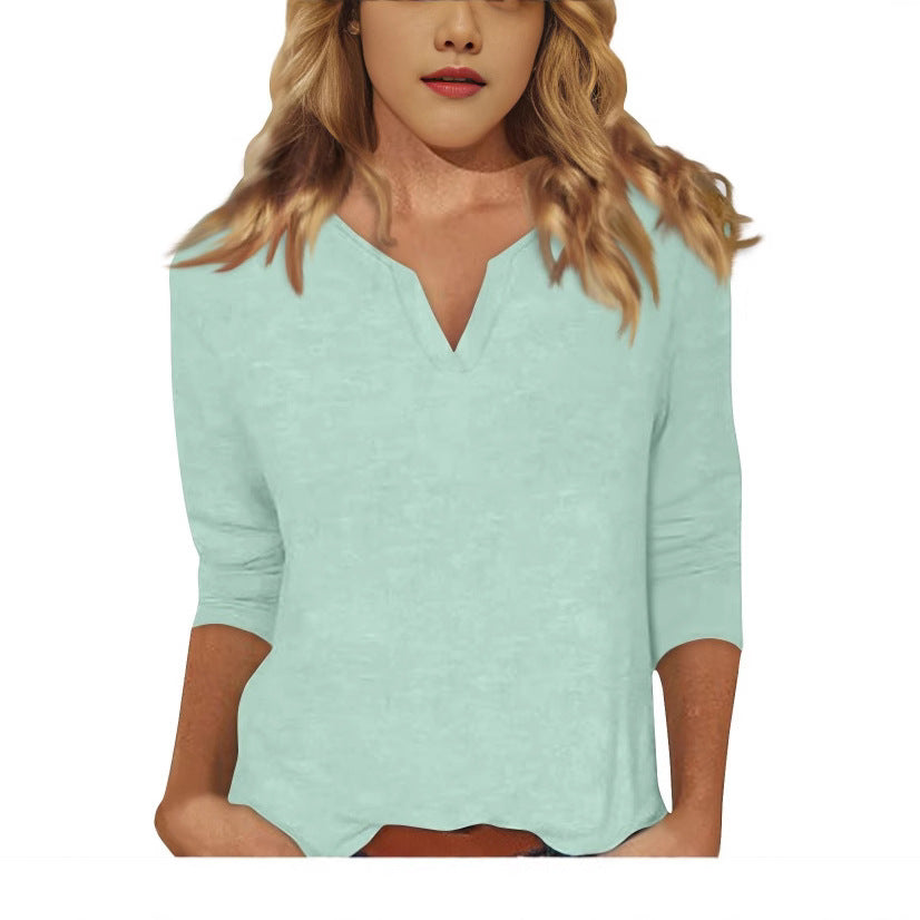 Three-quarter-sleeve Solid-color T-shirt Top