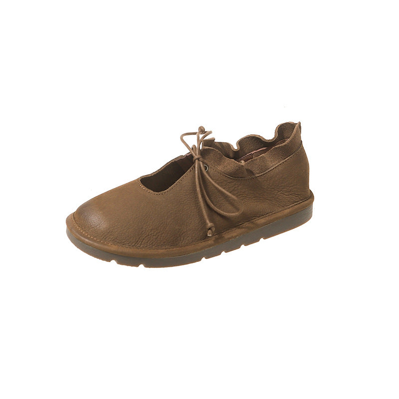 Retro Round Head Leisure Women's Flat British Style Soft Sole Shoes