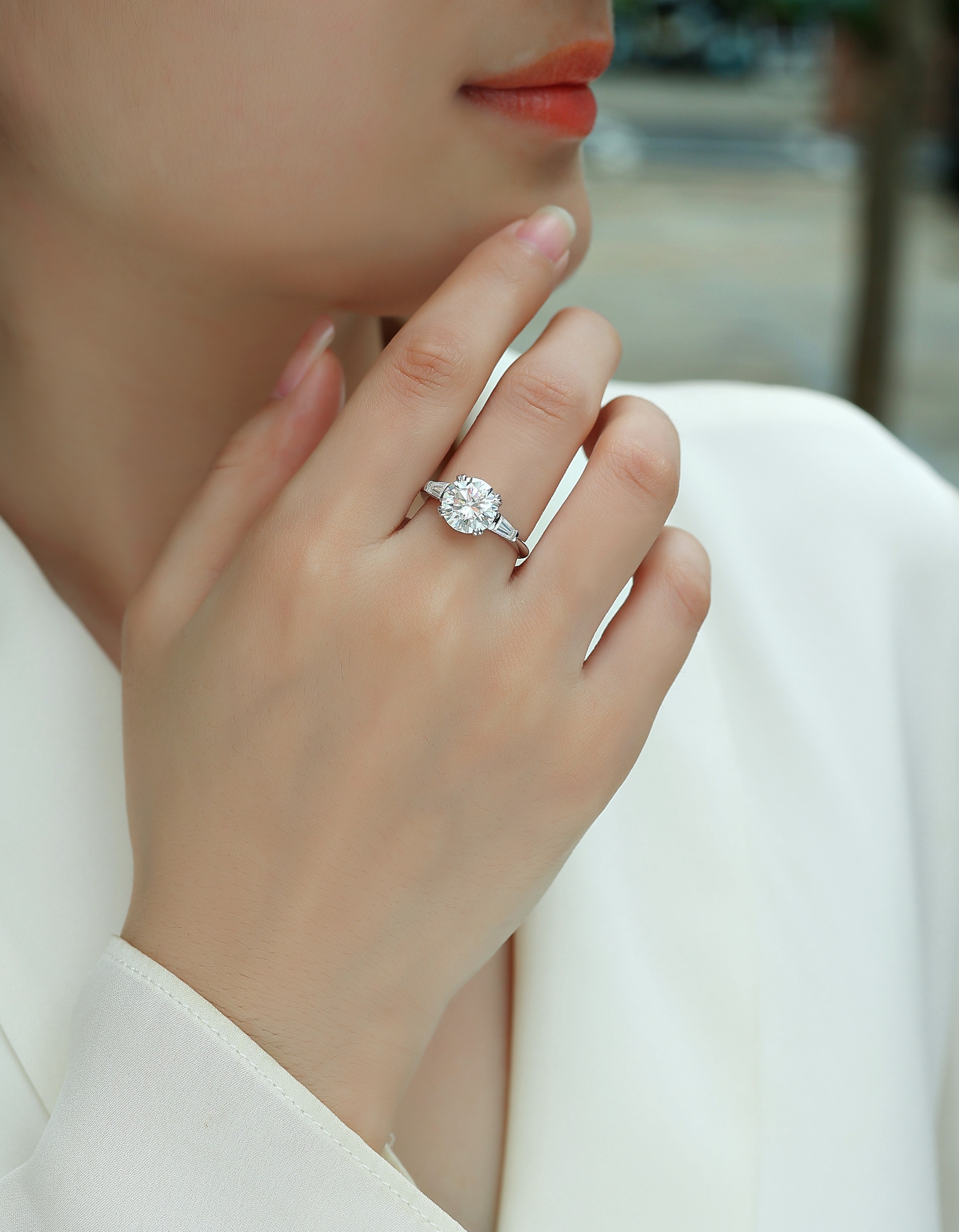 1Shining Step By Step - A Fashionable Diamond Jewelry Piece Set With 3-carat Moissanite S925 Sterling Silver And Platinum Diamond Ring. Prohibit TikTok sales